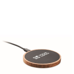 Round wireless charger made of acacia wood, 15W view with print area