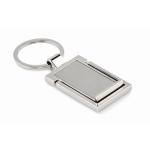 Rectangular metal keyring that also serves as phone holder silver colour