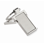 Rectangular metal keyring that also serves as phone holder silver colour second view