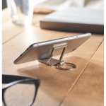 Rectangular metal keyring that also serves as phone holder silver colour second ambient view