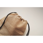 Jute bag with drawstring made of colored cotton black colour third photographic view