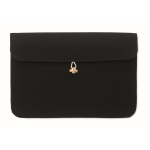 Cotton laptop sleeve with bamboo closure, 15”, 120 g/m2 black colour