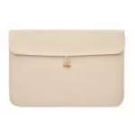 Cotton laptop sleeve with bamboo closure, 15”, 120 g/m2 beige colour