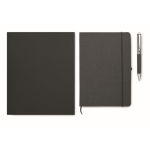 Recycled PU notebook with hard cover and blue ink pen black colour third view