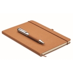 Recycled PU notebook with hard cover and blue ink pen beige colour