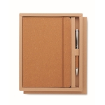 Recycled PU notebook with hard cover and blue ink pen beige colour second view