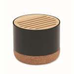 Wireless speaker with cork base and bamboo details black colour