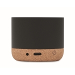 Wireless speaker with cork base and bamboo details black colour fifth view