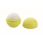 Tennis ball shaped lip balm with vanilla aroma, SPF 10 yellow colour