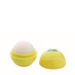 Tennis ball shaped lip balm with vanilla aroma, SPF 10 view with print area