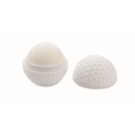 Golf ball shaped lip balm with vanilla aroma, SPF 10 white colour