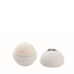 Golf ball shaped lip balm with vanilla aroma, SPF 10 view with print area