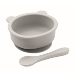 Suction cup bowl set for babies with silicone spoon grey colour