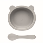 Suction cup bowl set for babies with silicone spoon grey colour second view