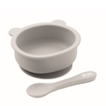 Suction cup bowl set for babies with silicone spoon view with print area