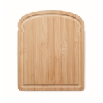 Bread shaped bamboo chopping board with a groove on the edge wood colour third view