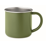 Recycled stainless steel mug with metallic rim, 300 ml dark green colour