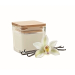 Candle in glass container with bamboo lid, 50 gr white colour