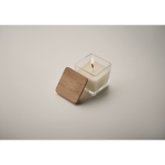 Candle in glass container with bamboo lid, 50 gr white colour fourth photographic view