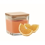 Candle in glass container with bamboo lid, 50 gr orange colour fifth view