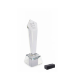 Geometric trophy with crystal base for company awards view with print area