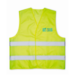 Safety vest with reflective tape that provides visibility view with print area