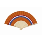 Bamboo fan with various European flag prints orange colour