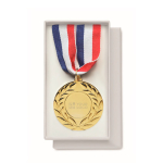 Medal made of iron in the 3 colors blue, white, and red view with print area