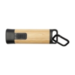 Bamboo and recycled plastic flashlight with carabiner and 3 light modes natural colour