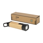 Bamboo and recycled plastic flashlight with carabiner and 3 light modes natural colour