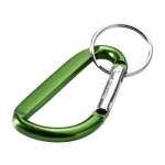 Recycled aluminium keyring with carabiner and metallic finish green colour