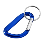 Recycled aluminium keyring with carabiner and metallic finish royal blue colour