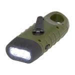 Solar dynamo flashlight made of recycled plastic with carabiner military green colour