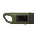 Solar dynamo flashlight made of recycled plastic with carabiner military green colour