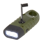 Solar dynamo flashlight made of recycled plastic with carabiner military green colour