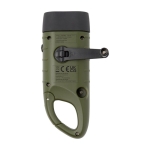 Solar dynamo flashlight made of recycled plastic with carabiner military green colour