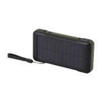 Recycled plastic power bank with crank and cables, 10,000 mAh military green colour