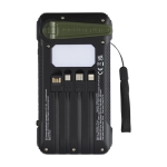 Recycled plastic power bank with crank and cables, 10,000 mAh military green colour