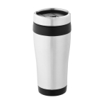 Recycled stainless steel thermal mug with swivel lid, 410 ml black colour