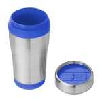 Recycled stainless steel thermal mug with swivel lid, 410 ml blue colour