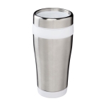 Recycled stainless steel thermal mug with swivel lid, 410 ml white colour