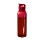 Transparent recycled plastic bottle with handle on the lid, 650 ml red colour