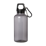 Transparent recycled plastic bottle with carabiner, 400 ml black colour