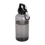 Transparent recycled plastic bottle with carabiner, 400 ml black colour