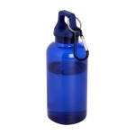 Transparent recycled plastic bottle with carabiner, 400 ml blue colour