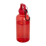 Transparent recycled plastic bottle with carabiner, 400 ml red colour