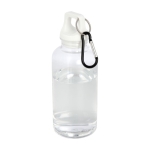 Transparent recycled plastic bottle with carabiner, 400 ml white colour