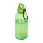 Transparent recycled plastic bottle with carabiner, 400 ml green colour