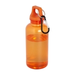 Transparent recycled plastic bottle with carabiner, 400 ml orange colour