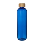 Transparent recycled plastic bottle with bamboo lid, 1 L blue colour